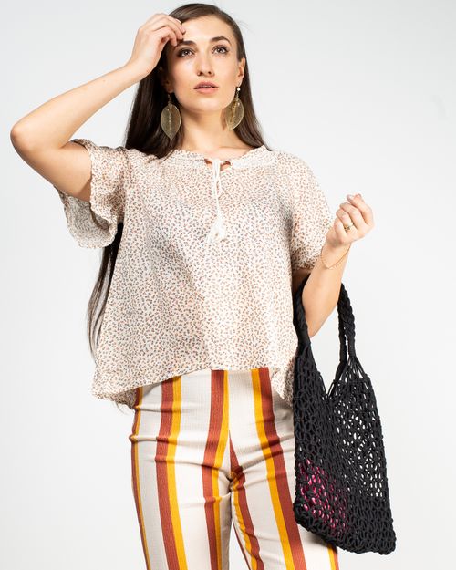Women Beige Cotton  blouse 1917301012
