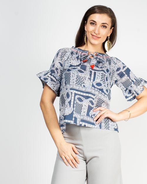 Women Blue Cotton blouse 1917301009