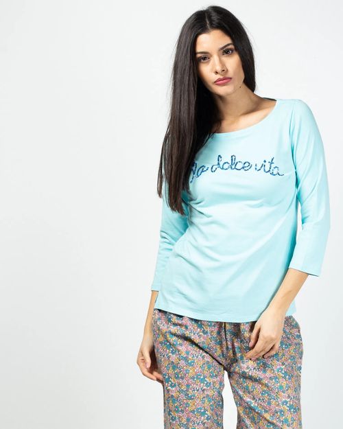 Women Blue Cotton Top N902950002