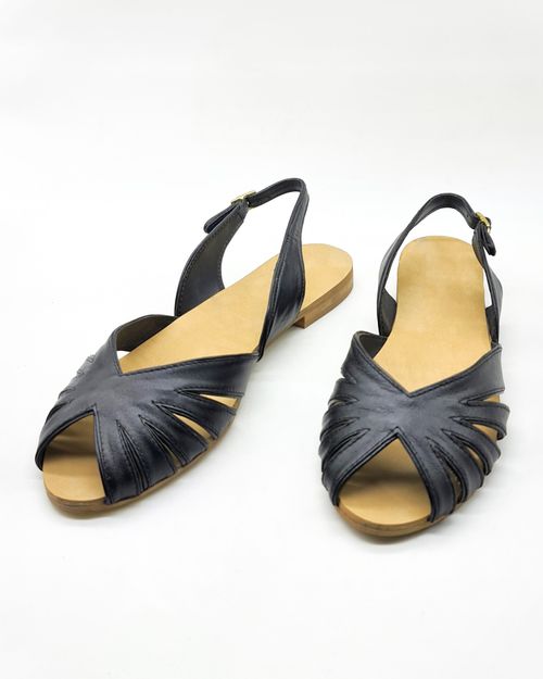 Women Black Leather Sandal  BLKS100018