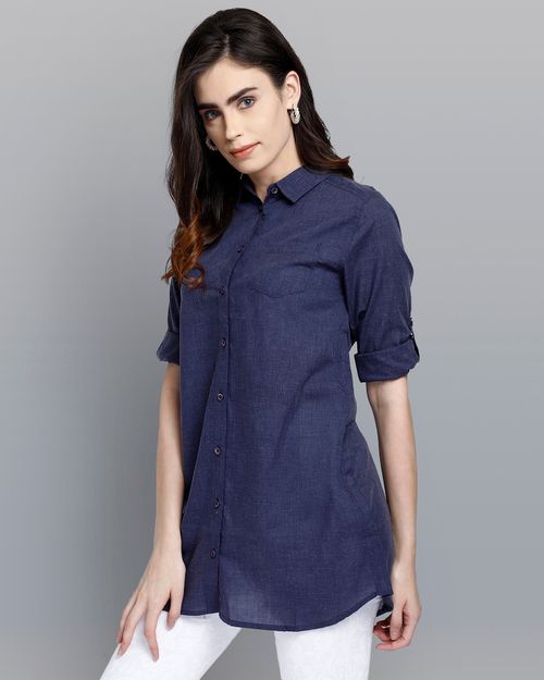 Women Blue Cotton shirt IN21088088