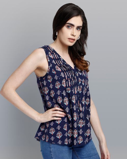 Women Blue Cotton Top IN21087087