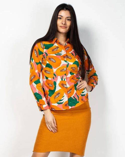 Women Orange Cotton Shirt 2107014009