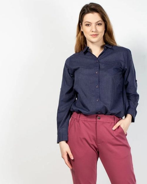 Women Blue Polyester Shirt N903727001
