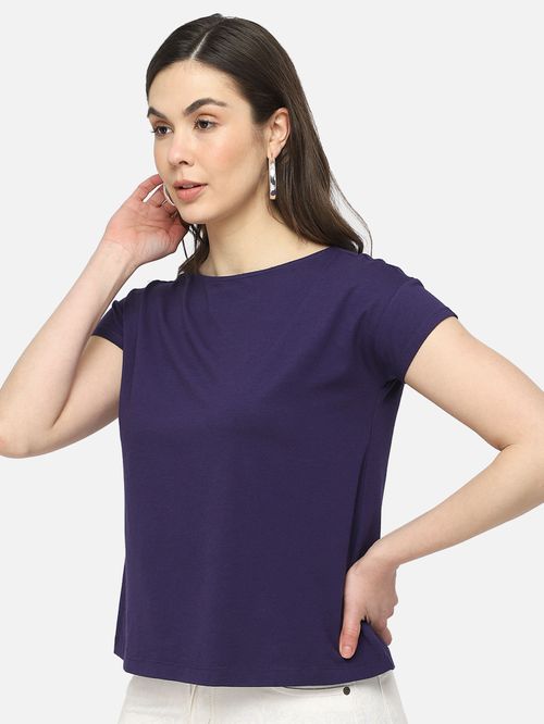 Women Purple Cotton Top IN22301301