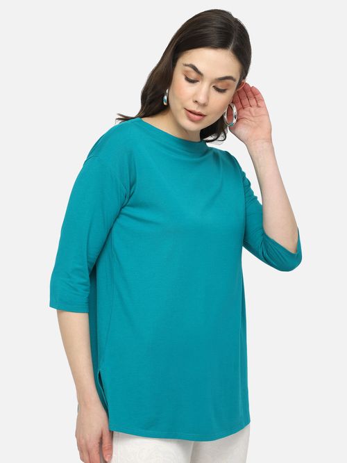 Women Teal Cotton Top IN22302302