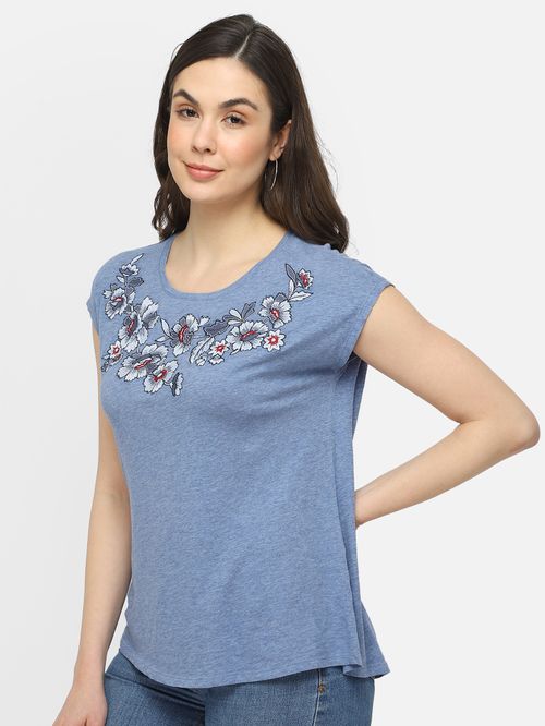 Women Blue cotton Top IN21245245