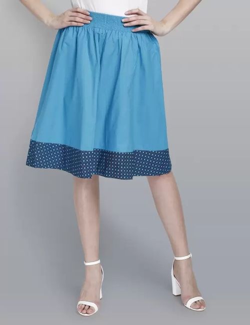 Women Sky Blue Cotton Skirt IN21077077