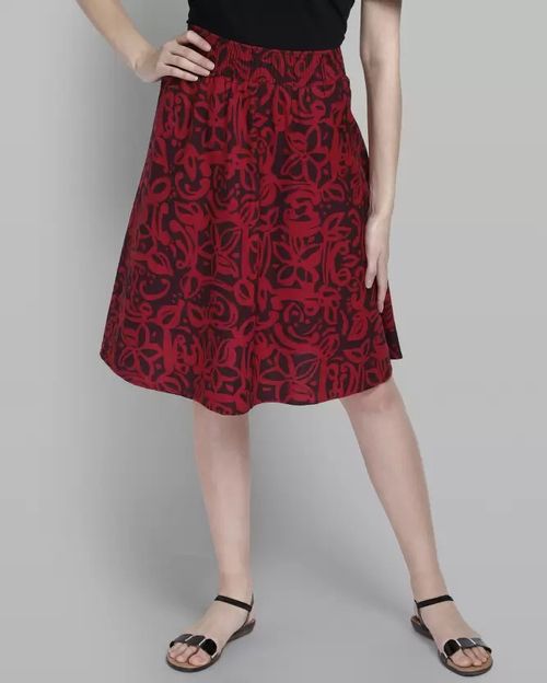 Women Red Cotton Skirt IN21079079