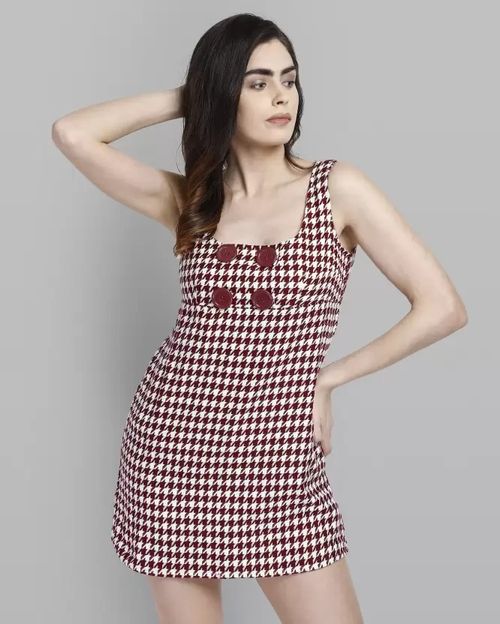 Women Houndstooth Acrylic dress IN21082082