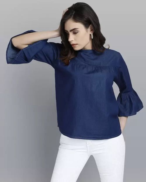 Women Blue Cotton Top IN21084084