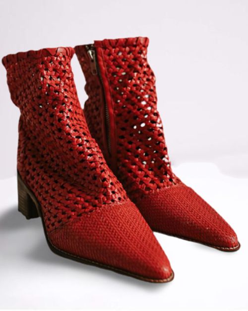 Women Red Woven Boot IN21113113