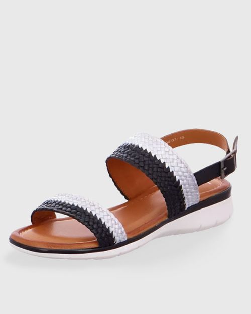 Women White + Black Leather Sandal IN21131131