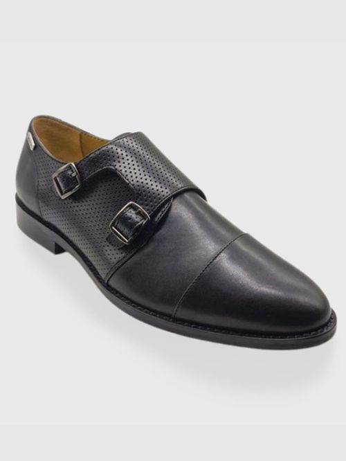 Men Black Perforation Leather BLK110002