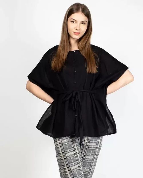 Women Black Cotton Top N90371008