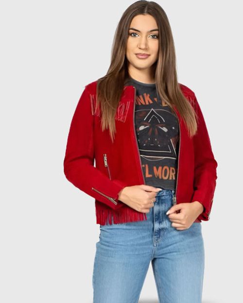Women Red Leather Jacket IN21144144