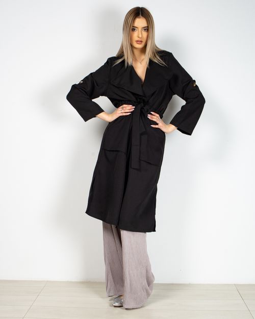 Women Black Polyester Coat 22MNB02004
