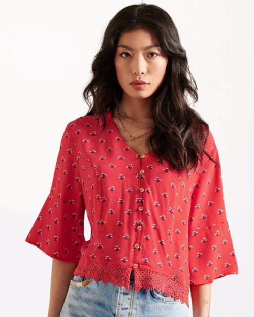 Women Red Cotton Top IN22396396