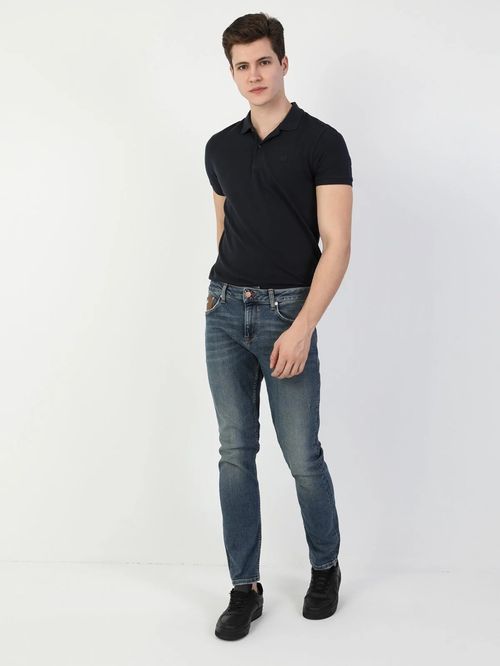 Men blue Denim leather pocket 1048642