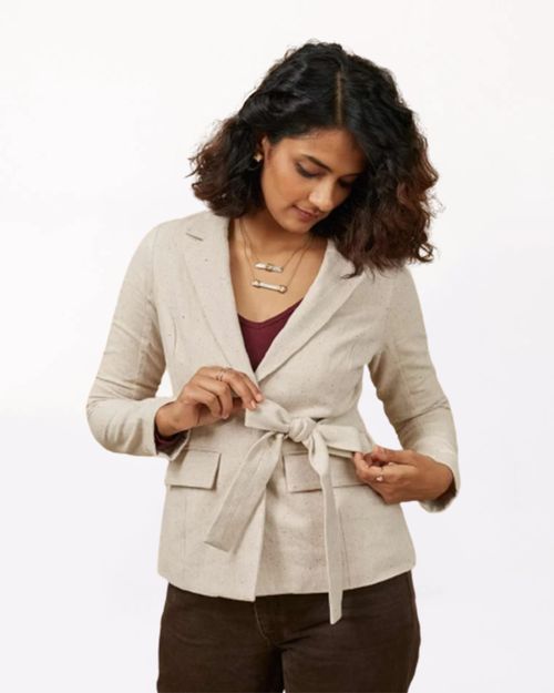 Women Beige Cotton blend Blazer  IN22409409